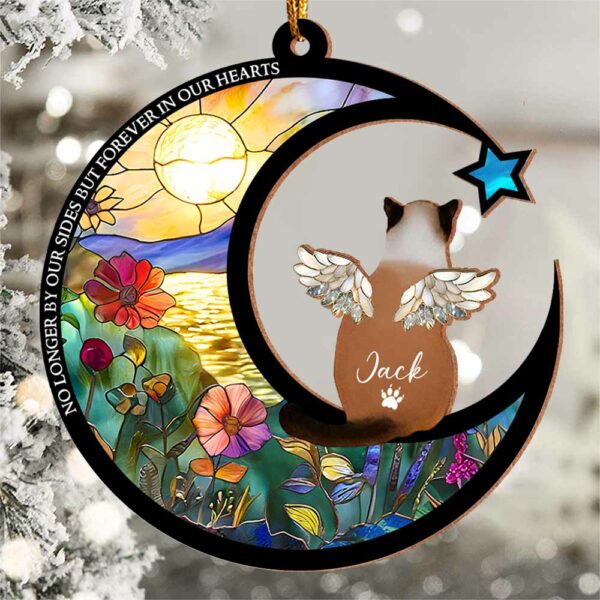 Custom No Longer By Our Sides But Forever In Our Hearts Pet Memorial Suncatcher - Image 3