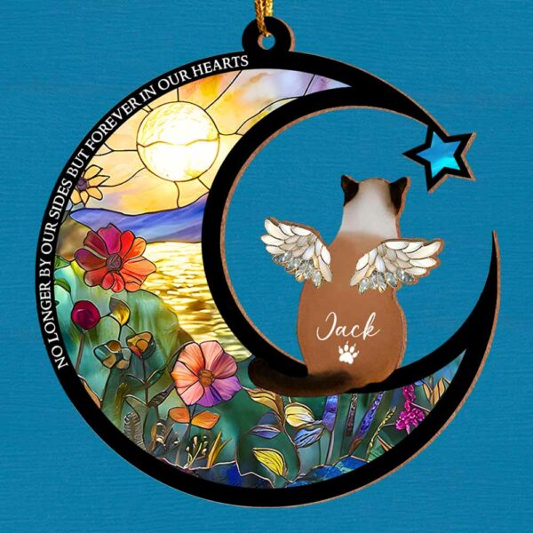 Custom No Longer By Our Sides But Forever In Our Hearts Pet Memorial Suncatcher - Image 2
