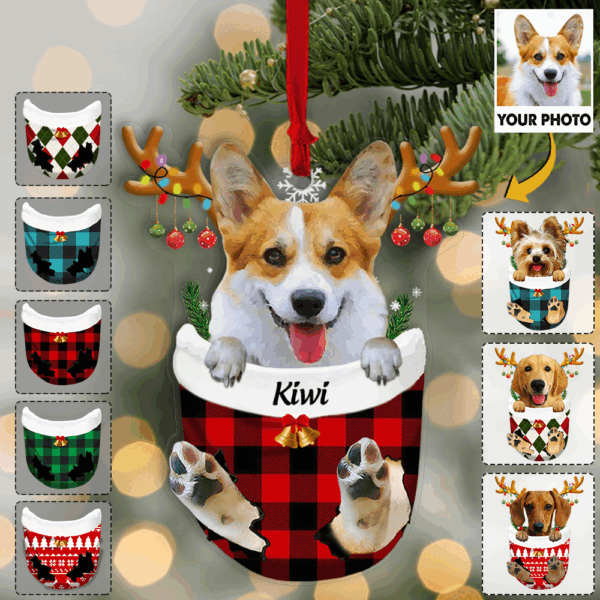 Custom Ornament from Pet Photo - Dog Lovers Pet Lover Gifts - Dog In Snow Pocket Christmas Ornament - Image 4