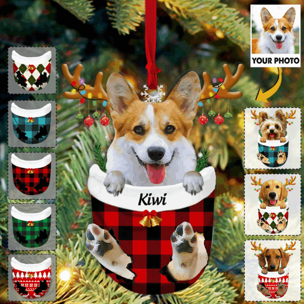 Custom Ornament from Pet Photo - Dog Lovers Pet Lover Gifts - Dog In Snow Pocket Christmas Ornament - Image 2