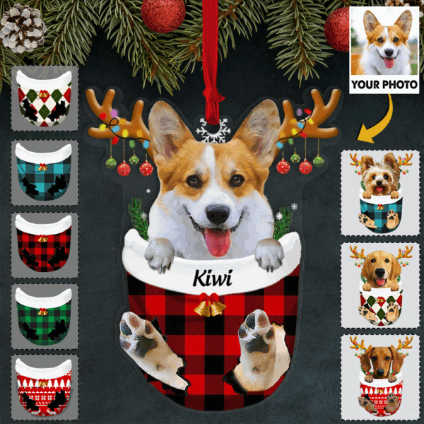 Custom Ornament from Pet Photo - Dog Lovers Pet Lover Gifts - Dog In Snow Pocket Christmas Ornament - Image 3