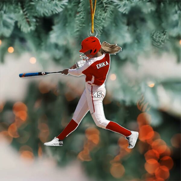 Custom Personalized Softball Acrylic Christmas Ornament, Gift for Softball Lovers - Image 2