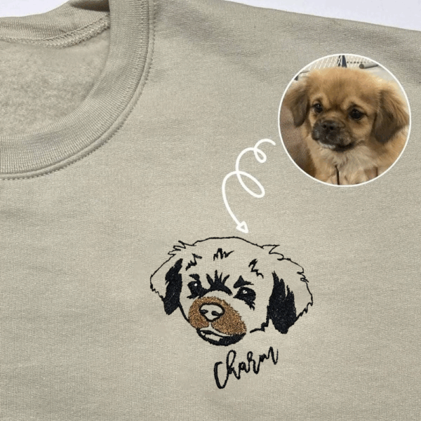 Custom Pet Portrait Embroidered Sweatshirt Hoodie Gift for Dog Pet Lover