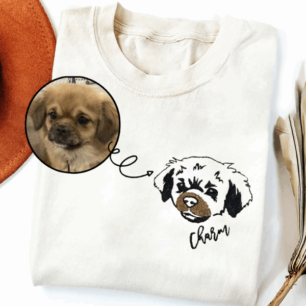 Custom Pet Portrait Embroidered Sweatshirt Hoodie Gift for Dog Pet Lover - Image 4