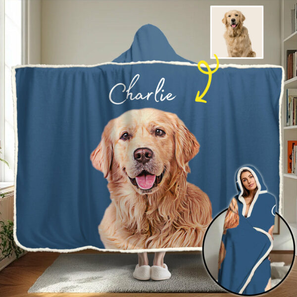 Custom Pet Wearable Blanket Hoodie Using Pet Photo + Name Custom Dog Wearable Blanket Hoodie Personalized Dog Cat Picture Wearable Blanket Hoodie Pet Photo