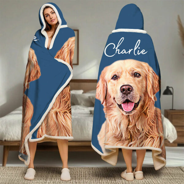 Custom Pet Wearable Blanket Hoodie Using Pet Photo + Name Custom Dog Wearable Blanket Hoodie Personalized Dog Cat Picture Wearable Blanket Hoodie Pet Photo - Image 3