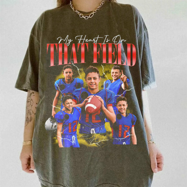 Custom Photo - Vintage Graphic 90s T-shirt My Heart Is On That Field Football Gameday Shirt Custom Bootleg Rap Tee H2511 - Image 3