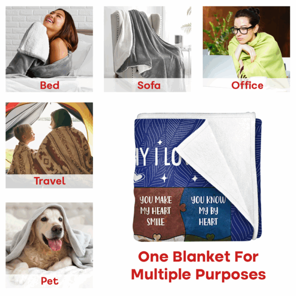 Custom Photo 12 Reasons Why I Love You - Birthday, Anniversary Gift For Spouse, Husband, Wife, Couple Personalized Blanket - Image 6