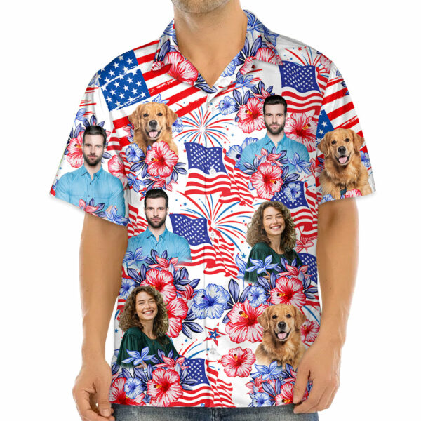 Custom Photo American Flag Hawaiian Shirt, Personalized Shirt - Image 4