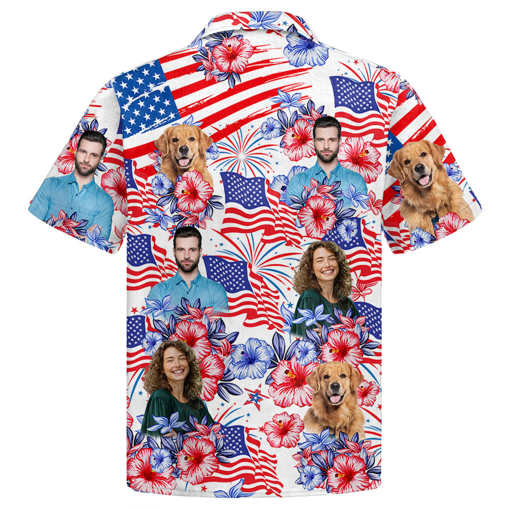 Custom Photo American Flag Hawaiian Shirt, Personalized Shirt
