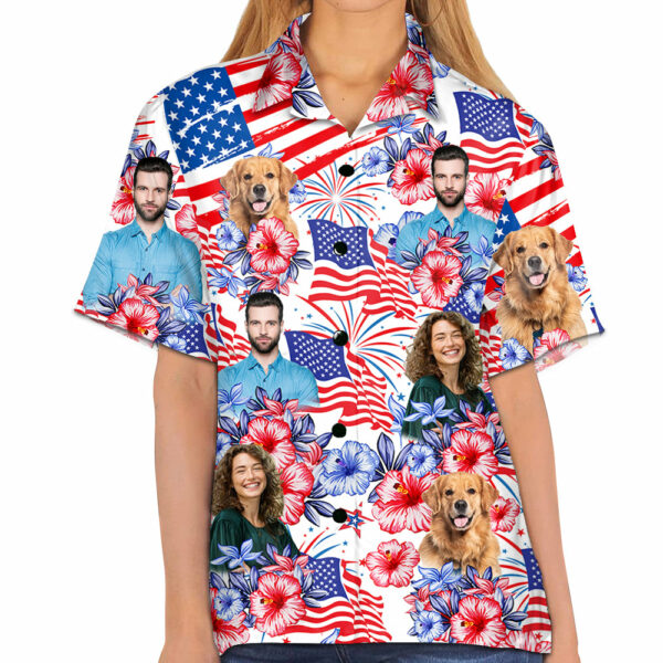 Custom Photo American Flag Hawaiian Shirt, Personalized Shirt - Image 5
