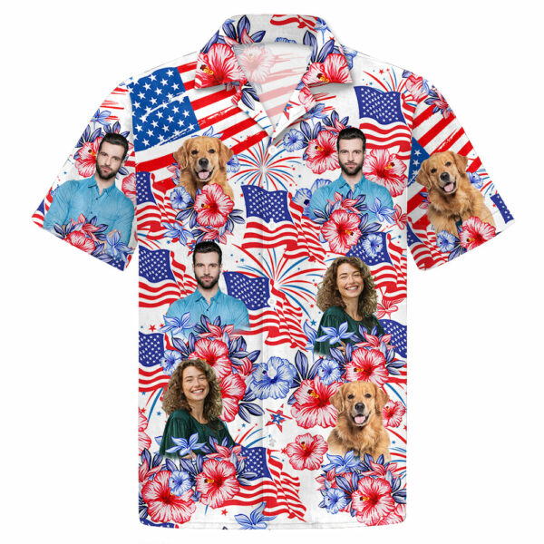 Custom Photo American Flag Hawaiian Shirt, Personalized Shirt - Image 2