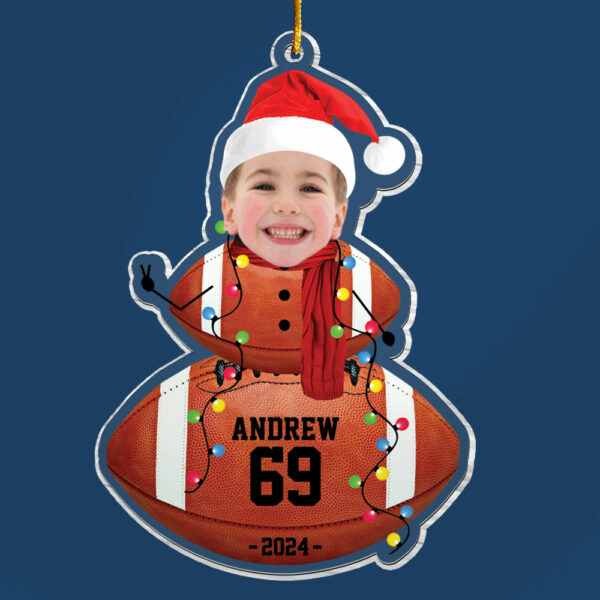 Custom Photo American Football Snowman Ornament - Gifts For Players, Team, Boys - Personalized Acrylic Ornament - Image 4