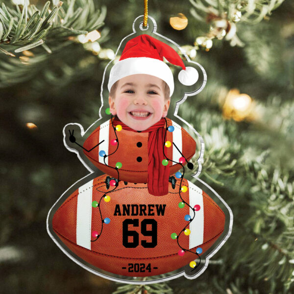 Custom Photo American Football Snowman Ornament - Gifts For Players, Team, Boys - Personalized Acrylic Ornament - Image 2