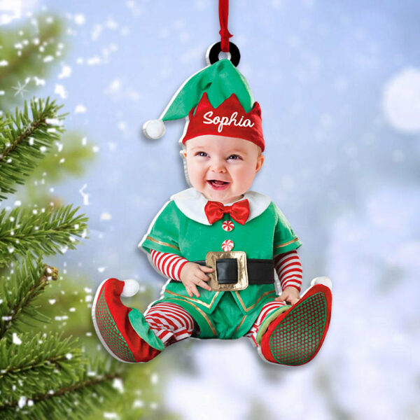 Custom Photo Baby Ornament - Custom Baby Name Photo Christmas Ornament - Image 3