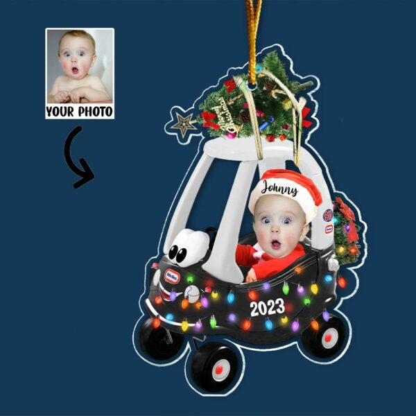 Custom Photo Baby Sitting Little Tikes Cozy Coupe Ornament - Personalized Acrylic Ornament For Newborn - Image 5