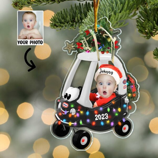 Custom Photo Baby Sitting Little Tikes Cozy Coupe Ornament - Personalized Acrylic Ornament For Newborn - Image 3