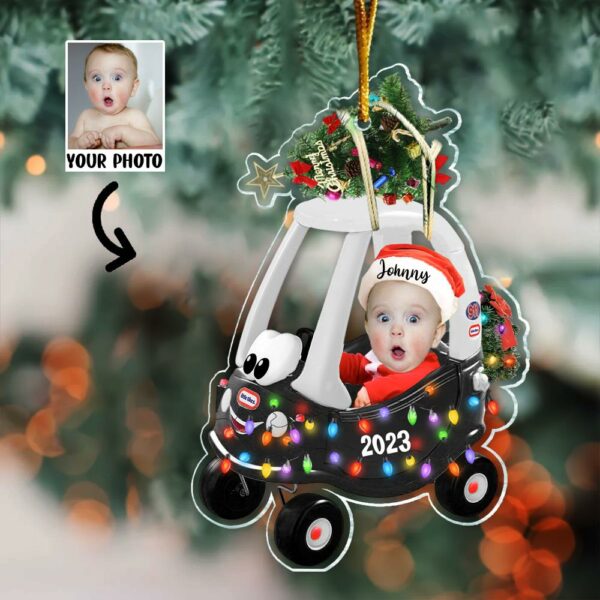 Custom Photo Baby Sitting Little Tikes Cozy Coupe Ornament - Personalized Acrylic Ornament For Newborn - Image 2