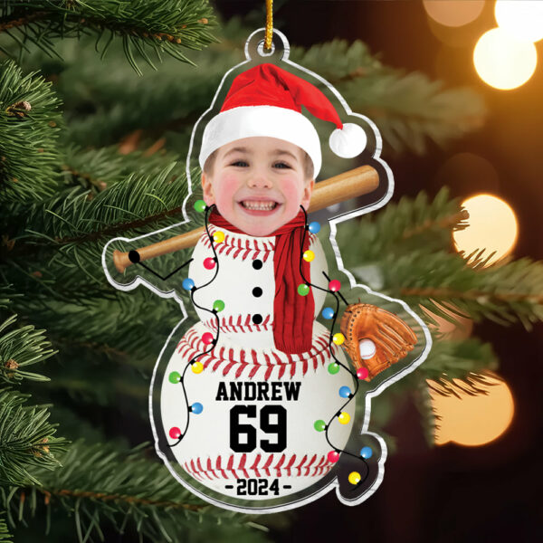 Custom Photo Baseball Snowman Ornament - Gifts For Players, Team, Boys - Personalized Acrylic Ornament - Image 3