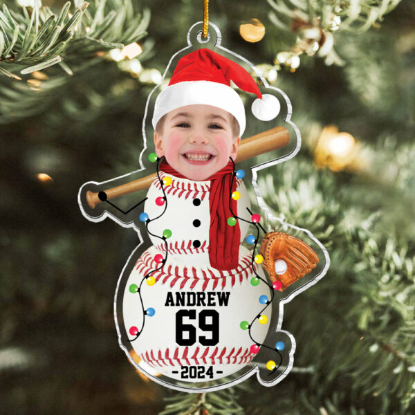 Custom Photo Baseball Snowman Ornament - Gifts For Players, Team, Boys - Personalized Acrylic Ornament - Image 2