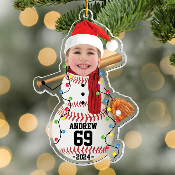 Custom Photo Baseball Snowman Ornament - Gifts For Players, Team, Boys - Personalized Acrylic Ornament - Image 6