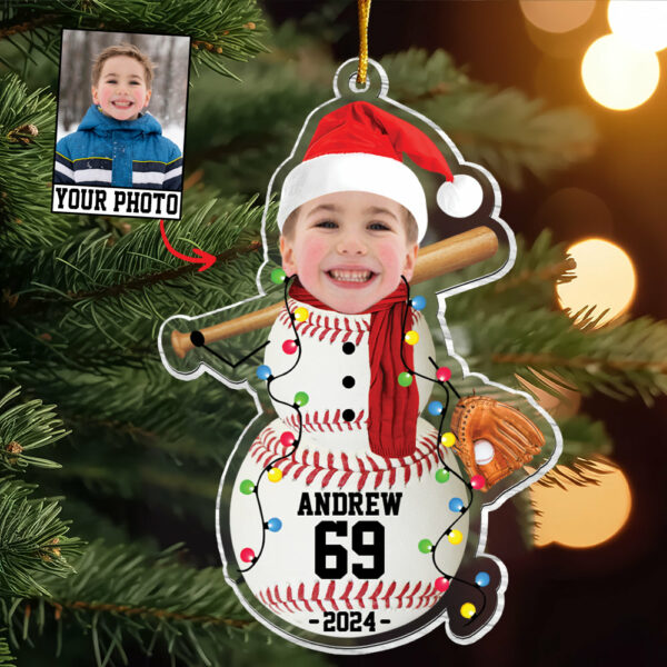 Custom Photo Baseball Snowman Ornament - Gifts For Players, Team, Boys - Personalized Acrylic Ornament