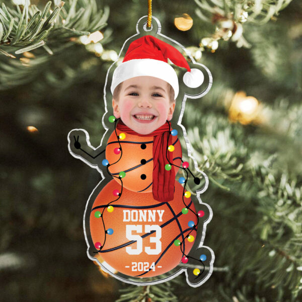 Custom Photo Basketball Snowman Ornament - Gifts For Players, Team, Boys - Personalized Acrylic Ornament - Image 2