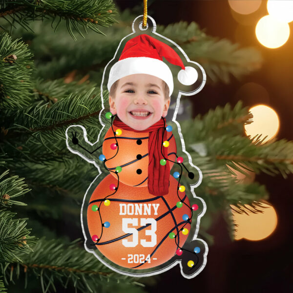 Custom Photo Basketball Snowman Ornament - Gifts For Players, Team, Boys - Personalized Acrylic Ornament - Image 4