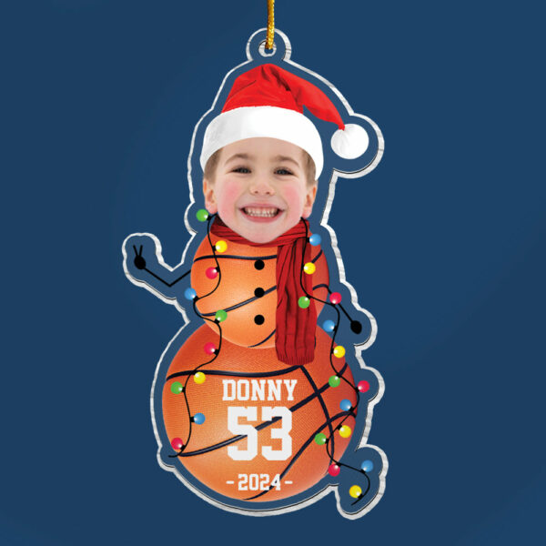 Custom Photo Basketball Snowman Ornament - Gifts For Players, Team, Boys - Personalized Acrylic Ornament - Image 3