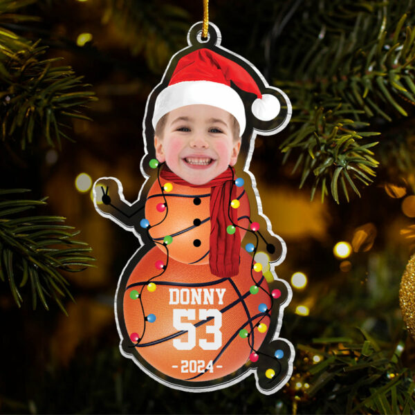 Custom Photo Basketball Snowman Ornament - Gifts For Players, Team, Boys - Personalized Acrylic Ornament - Image 6