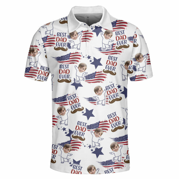Custom Photo Best Dad Ever USA Flag Polo Shirt - Image 4