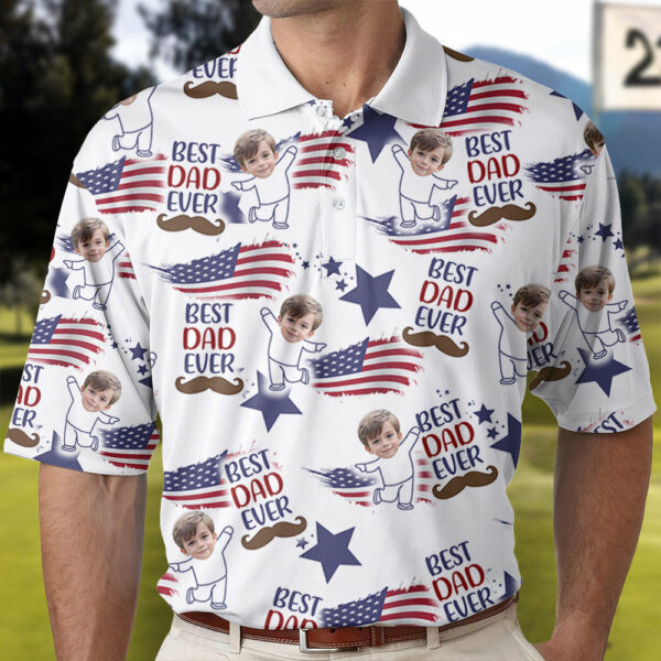 Custom Photo Best Dad Ever USA Flag Polo Shirt - Image 2