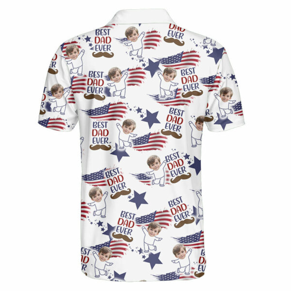 Custom Photo Best Dad Ever USA Flag Polo Shirt - Image 5
