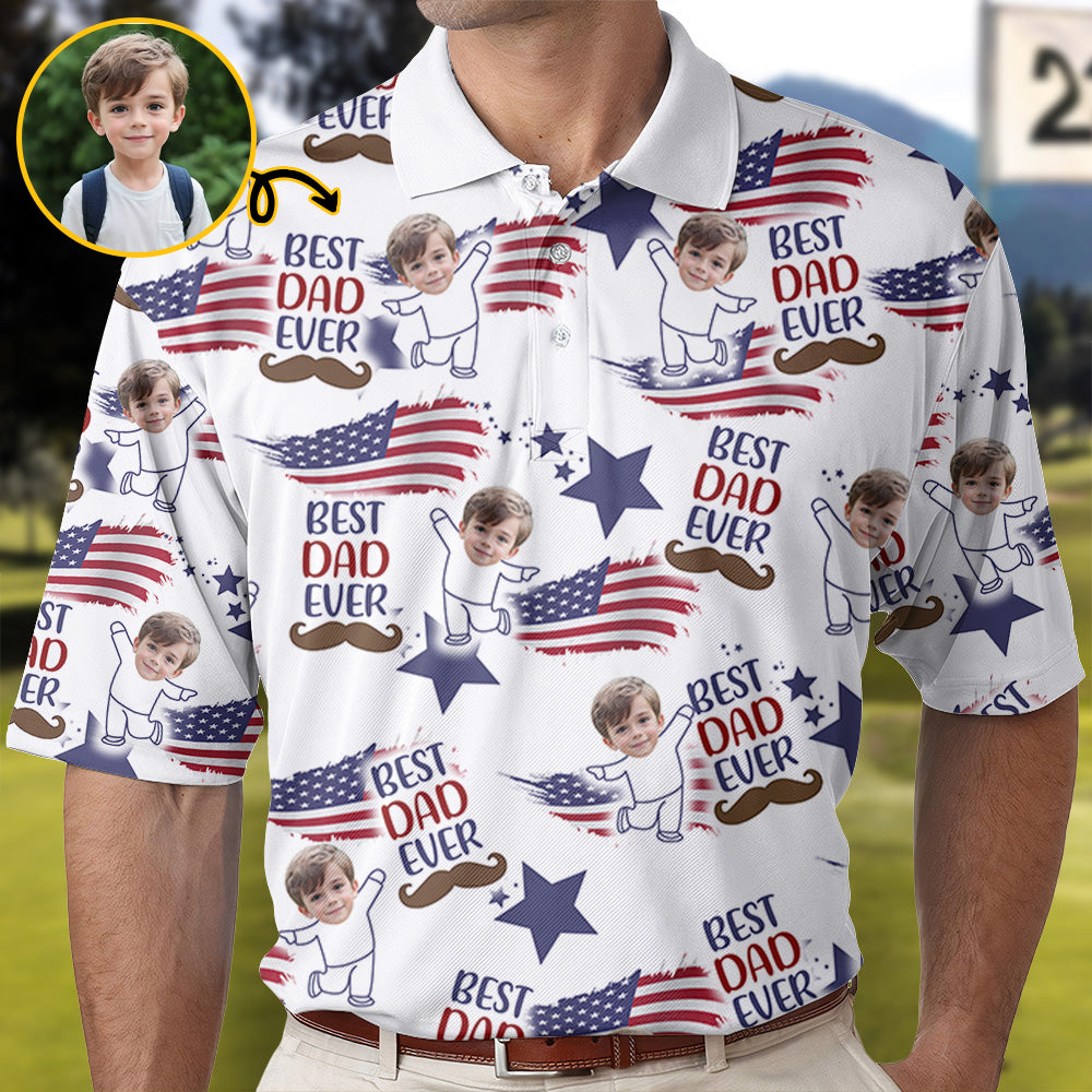 Custom Photo Best Dad Ever USA Flag Polo Shirt