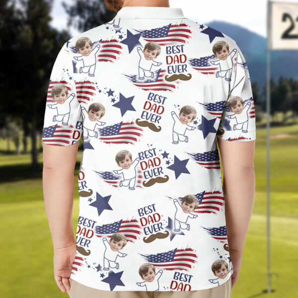 Custom Photo Best Dad Ever USA Flag Polo Shirt - Image 3