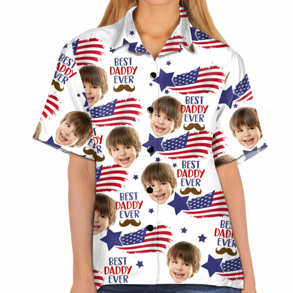 Custom Photo Best Daddy Ever - Family Personalized Custom Unisex Patriotic Hawaiian Shirt - Image 5