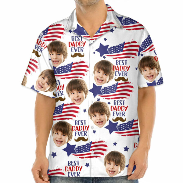 Custom Photo Best Daddy Ever - Family Personalized Custom Unisex Patriotic Hawaiian Shirt - Image 3