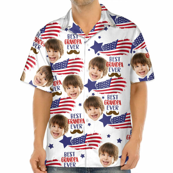 Custom Photo Best Grandpa Ever - Family Personalized Custom Unisex Patriotic Hawaiian Shirt - Image 3