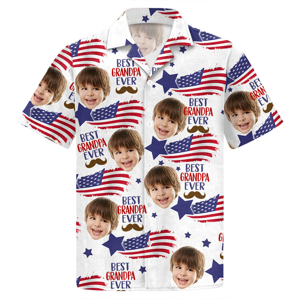 Custom Photo Best Grandpa Ever - Family Personalized Custom Unisex Patriotic Hawaiian Shirt