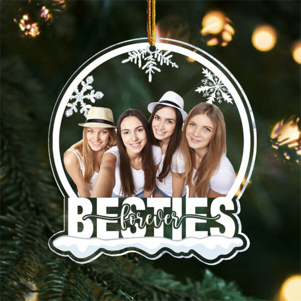 Custom Photo Besties Forever - Personalized Snow Globe Shaped Acrylic Ornament - Image 4