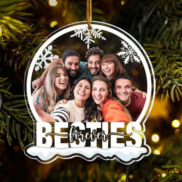 Custom Photo Besties Forever - Personalized Snow Globe Shaped Acrylic Ornament - Image 2