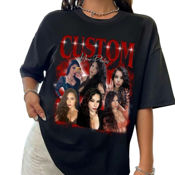 Custom Photo Bootleg Girlfriend 6 Face 90s Retro Vintage T-Shirt, Shirt with Face on It for Boyfriend Birthday Gift, Pictures Tee for Couple - Image 2