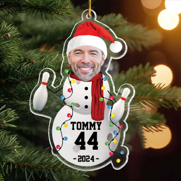 Custom Photo Bowling Snowman Ornament - Gifts For Players, Team, Boys - Personalized Acrylic Ornament - Image 3