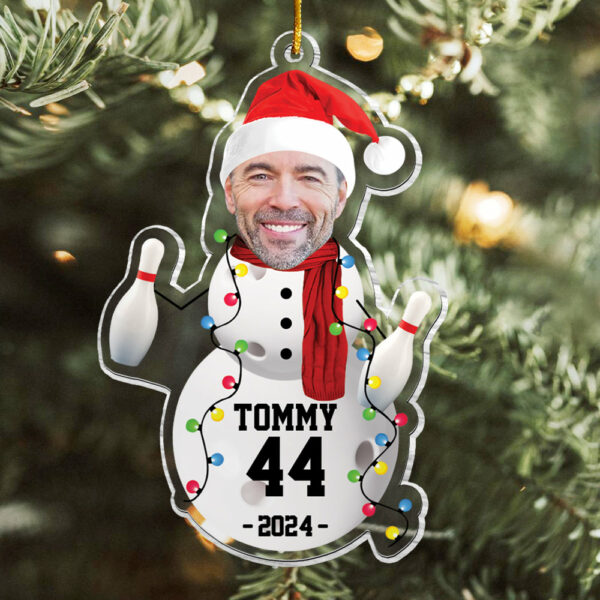 Custom Photo Bowling Snowman Ornament - Gifts For Players, Team, Boys - Personalized Acrylic Ornament - Image 2