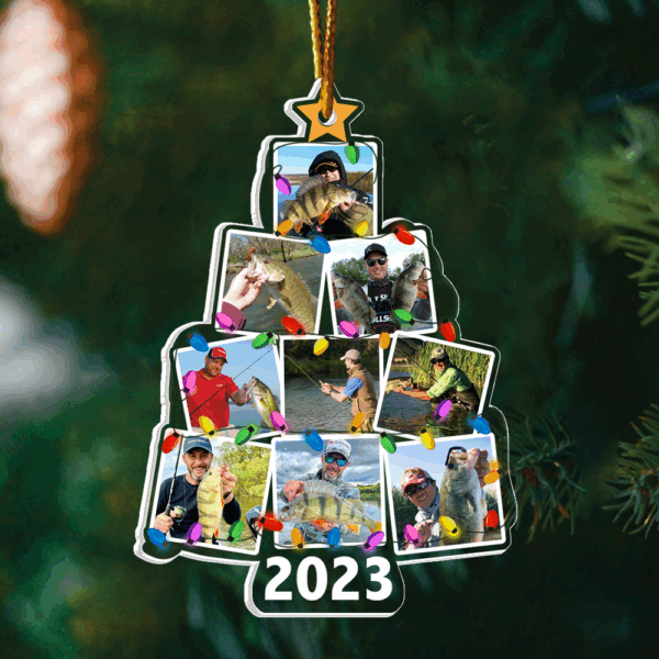 Custom Photo Christmas Tree Fishing - Personalized Acrylic Photo Ornament