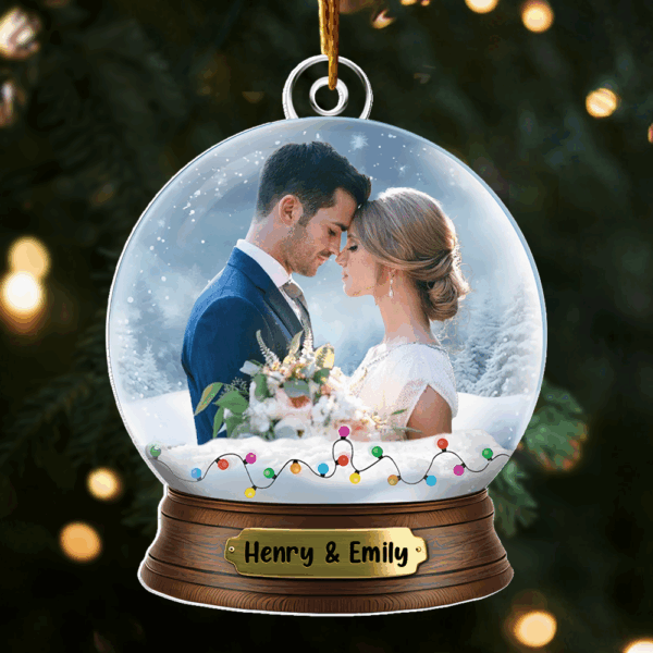 Custom Photo Couples Personalized Acrylic Globe Ornament Gift For Couple - Image 3