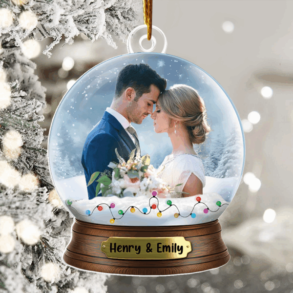 Custom Photo Couples Personalized Acrylic Globe Ornament Gift For Couple