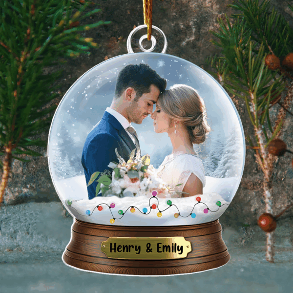 Custom Photo Couples Personalized Acrylic Globe Ornament Gift For Couple - Image 4