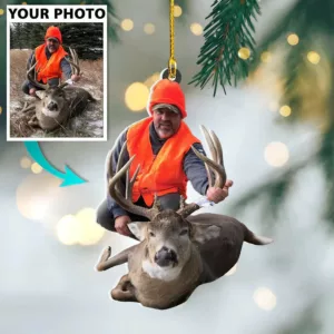 Custom Photo Deer Hunting Father Christmas Ornament For Deer Hunting Lovers