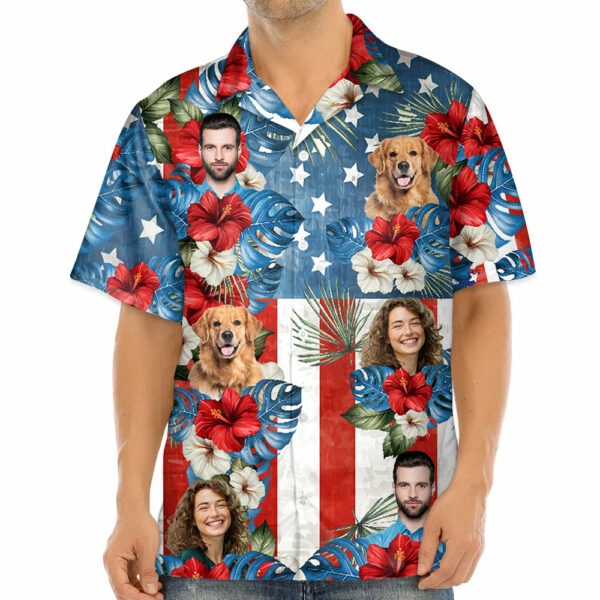 Custom Photo Face American Flag Tropical Vibes Hawaiian Shirt - Image 4